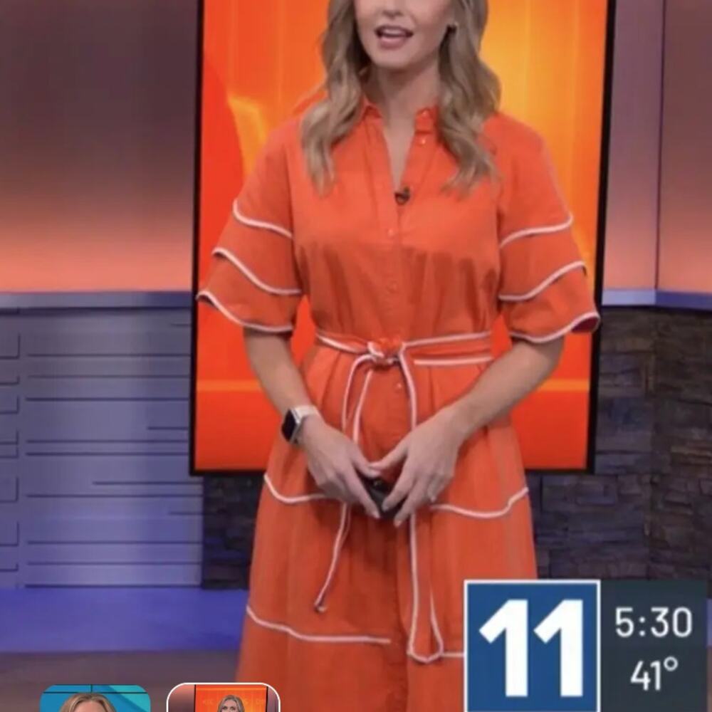 Alexis Orange Midi Shirt Dress XL Bright Feminine Career Fit flare Designer $575 - Picture 4 of 13